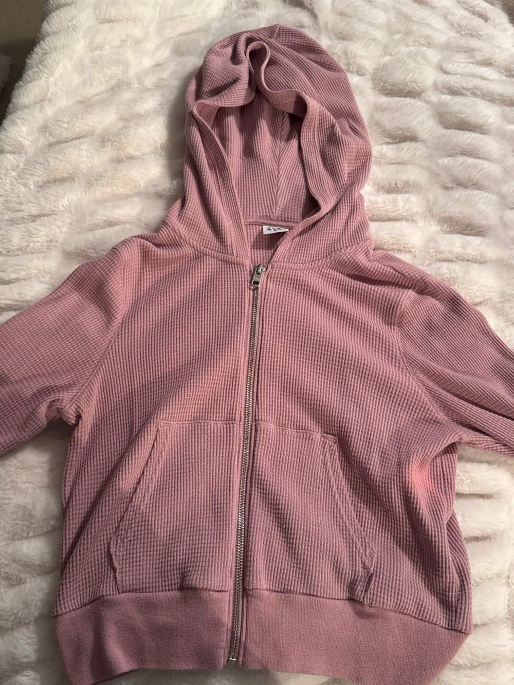 Aritzia Pink Hooded Waffle-Knit Zip Jacket